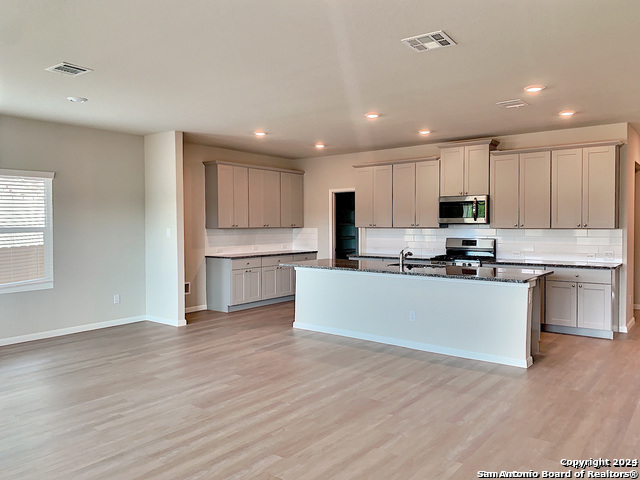 32141 Morels Avenue Bulverde, TX 78163 - Photo 2 of 22 a kitchen with granite countertop white cabinets and stainless steel appliances