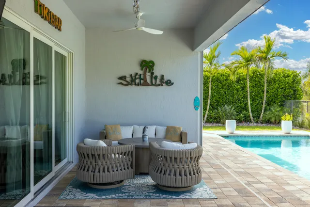 a balcony with hardwood