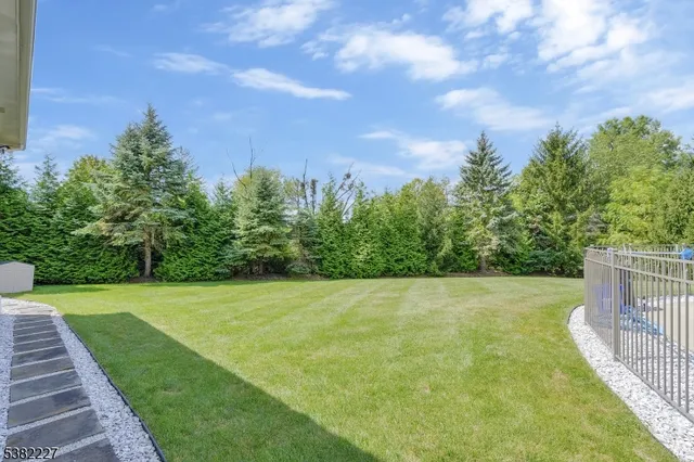 a view of a field with trees in the background