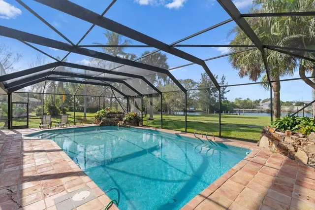 a view of a park with palm trees