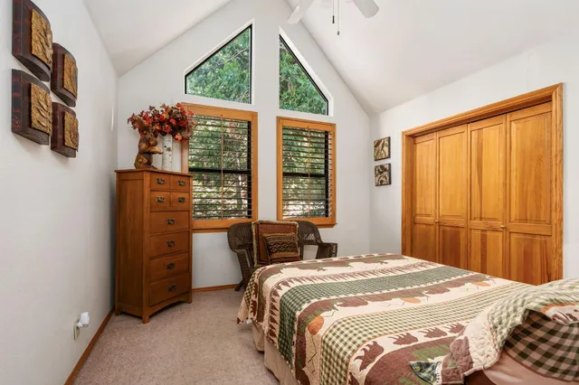 a aerial view of a house with a yard and garden