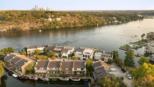 a view of a lake with houses