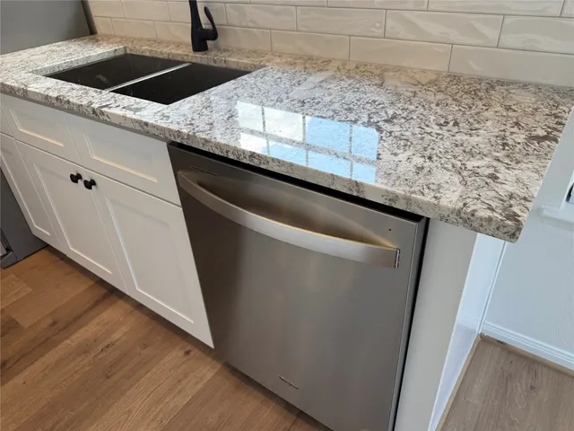 a close view of sink and granite counter top