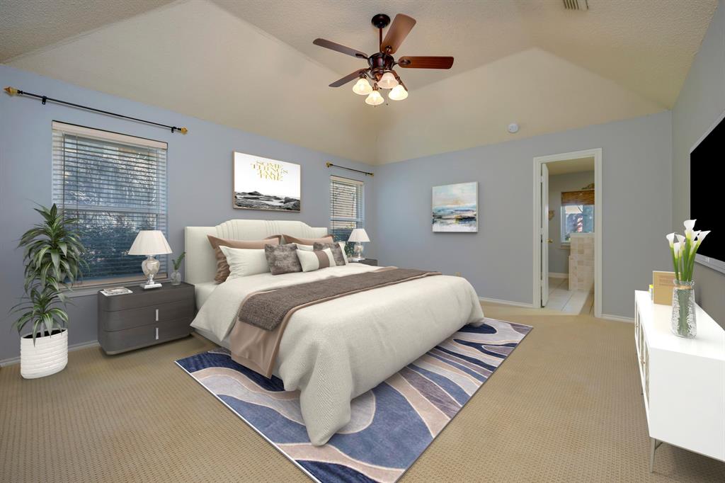 3409 Crescent Court Bedford, TX 76021 - Photo 15 of 40 a bedroom with bed and a chandelier