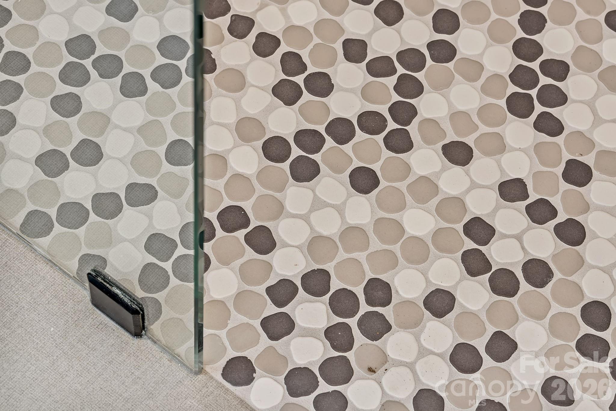9 Gudger Road Asheville, NC 28715 - Photo 30 of 43 a view of a bathroom with a black and white checkered floor