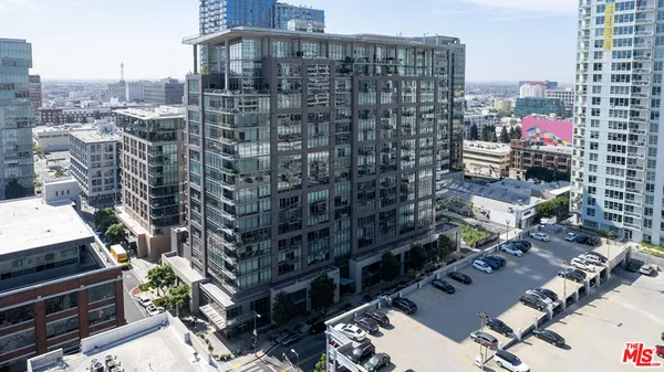 a front view of a building with an outdoor space
