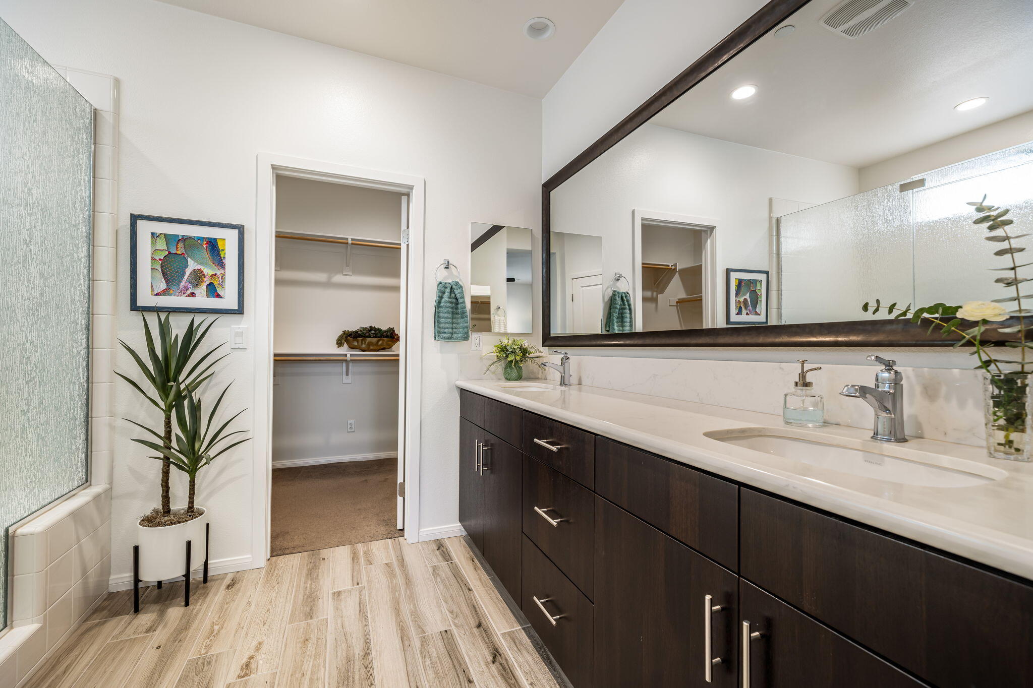 51270 North Two Palms Way Indio, CA 92201 - Photo 29 of 43 a spacious bathroom with a sink double vanity granite and a large mirror