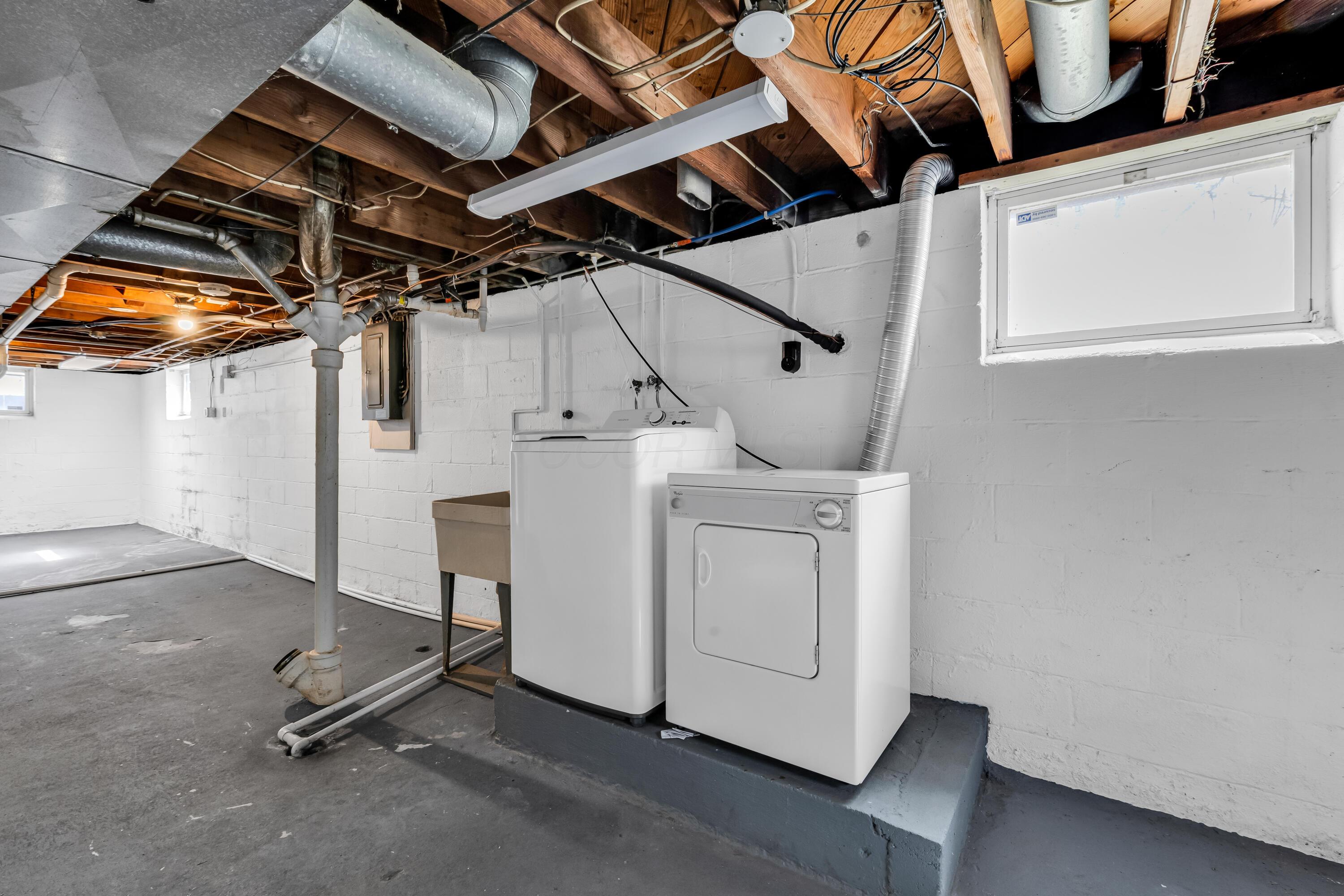 2033 Zollinger Road Columbus, OH 43221 - Photo 29 of 44 • Washer & dryer remain
• Electric dryer hookup
• Ceiling light
• Utility sink
• Gooodman® gas furnace
• New State® gas water
heater ~ 2016
• New AC unit ~ 2016
• Wall shelves
• Sump pump