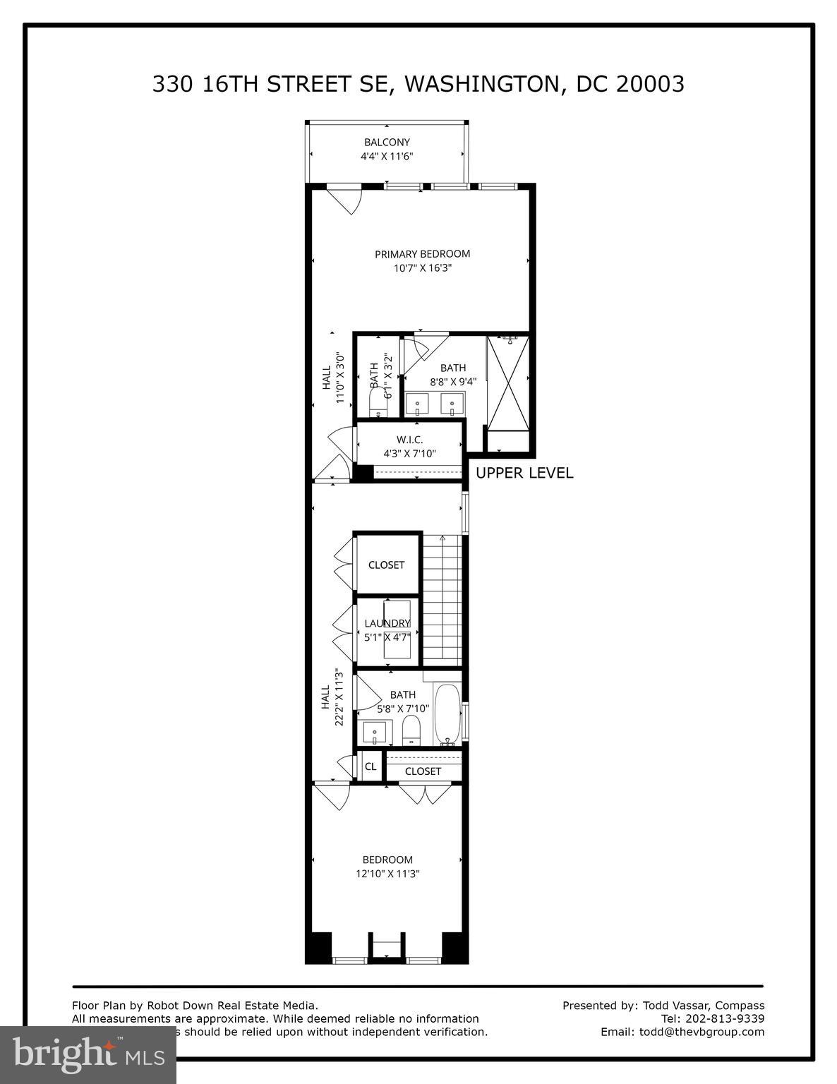 330 16th Street Southeast, Unit 2 Washington, DC 20003 - Photo 45 of 45 Upper Level Floor Plan