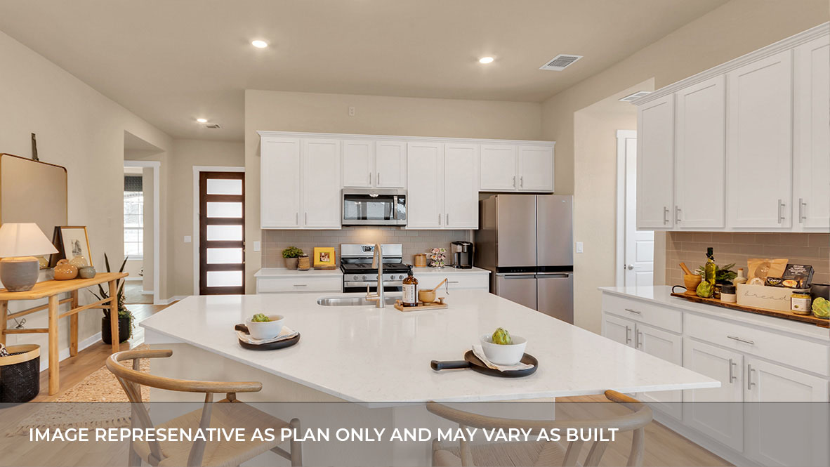 1921 Lazy Acrs Street Leander, TX 78641 - Photo 16 of 40 a kitchen with stainless steel appliances granite countertop a sink refrigerator and cabinets