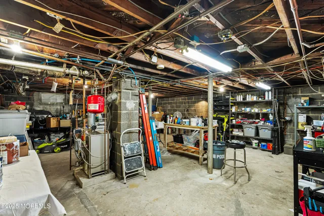 a view of a storage room with gym equipment