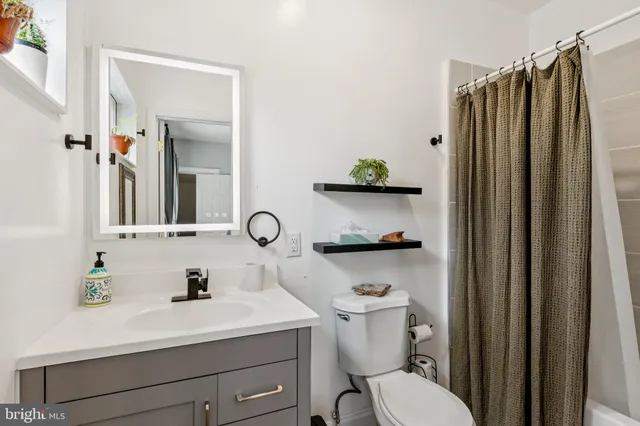 a bathroom with a sink toilet and mirror