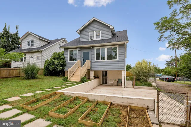 a view of a park with large trees