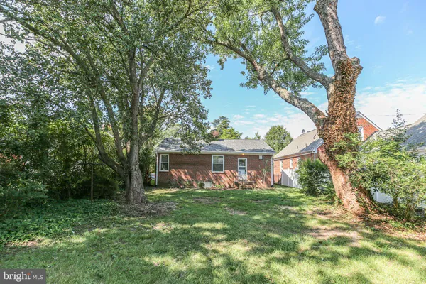 a view of a backyard with table and chairs and a large tree