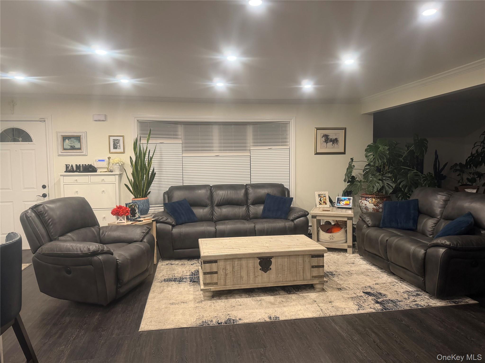 1580 North Jerusalem Road Merrick, NY 11566 - Photo 7 of 36 The living area features dark wood flooring, recessed lighting, and a white interior door