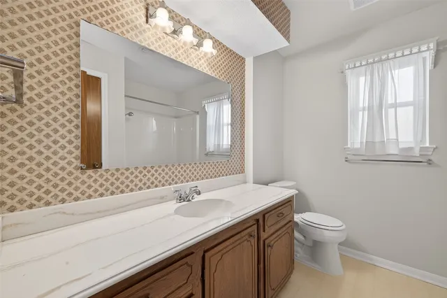 a bathroom with a sink a toilet and a mirror