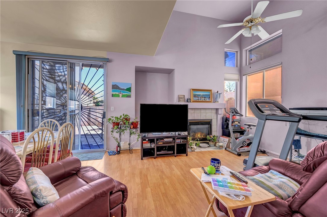 2180 Polynesia Circle Henderson, NV 89074 - Photo 10 of 53 Living room with ceiling fan, wood finished floors