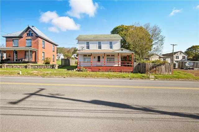 a view of a building with a street