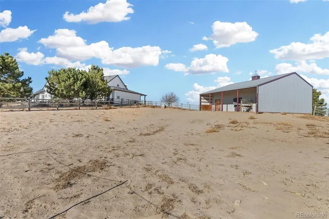 a view of a dry yard with a tree