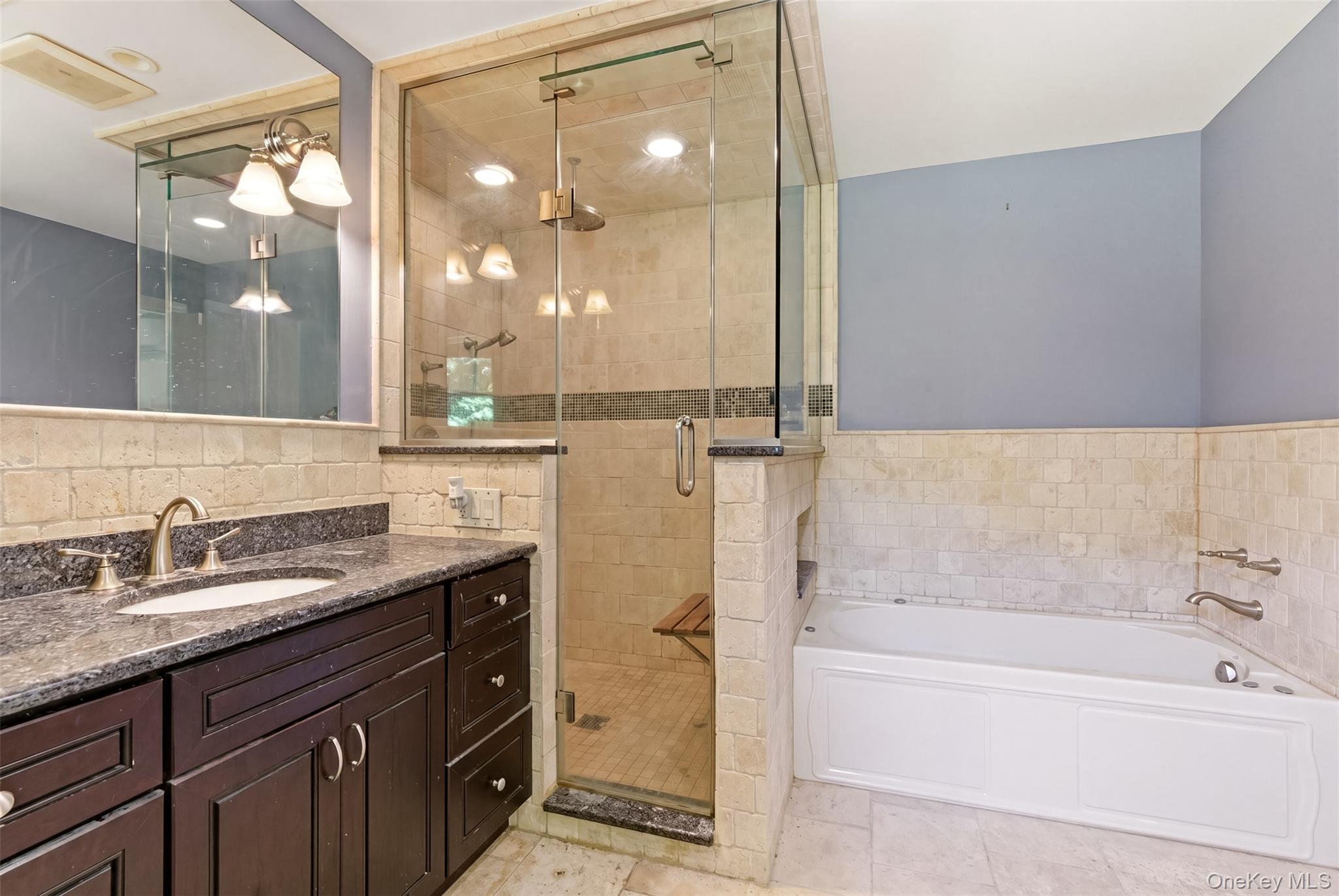 106 Vineyard Road Huntington, NY 11743 - Photo 10 of 25 a bathroom with a granite countertop sink mirror and a bath tub