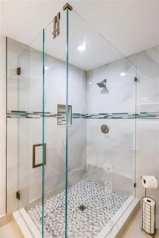 a bathroom with a shower