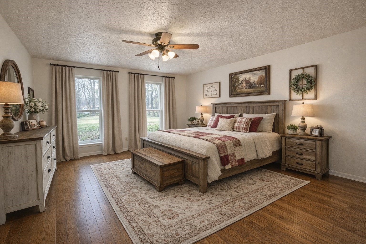17423 Fairway Oaks Drive Spring, TX 77379 - Photo 12 of 50 a bedroom with a large bed and a chandelier