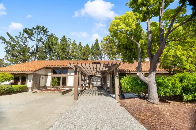 an outdoor view with patio