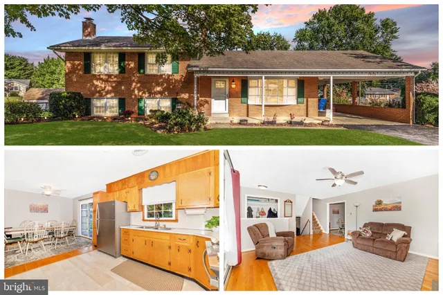 a front view of a house with a garden and trees
