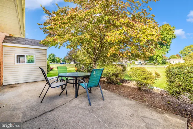 a view of a patio with table and chairs and potted plants