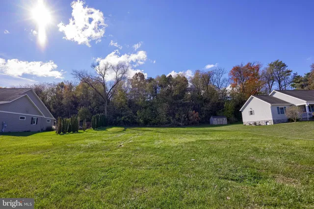 a view of a house with a big yard and a large tree