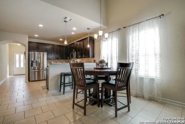 a view of a dining area with furniture
