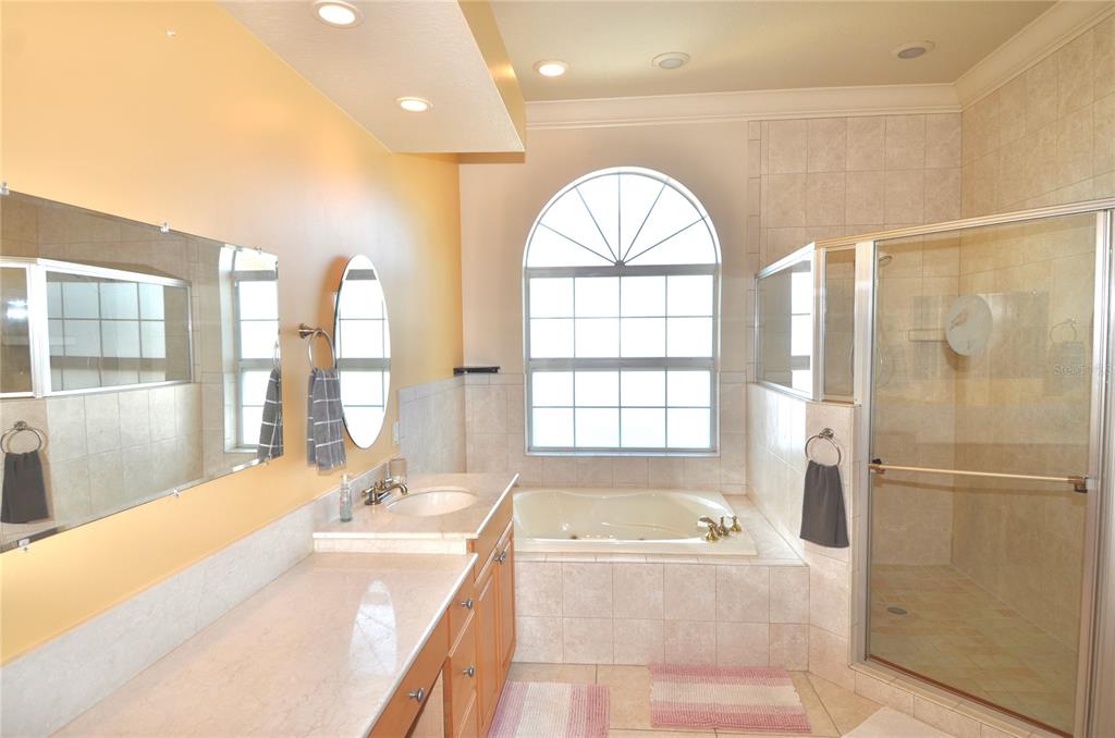 3605 Stabile Road St. James City, FL 33956 - Photo 13 of 95 a spacious bathroom with a tub sink shower and a large mirror