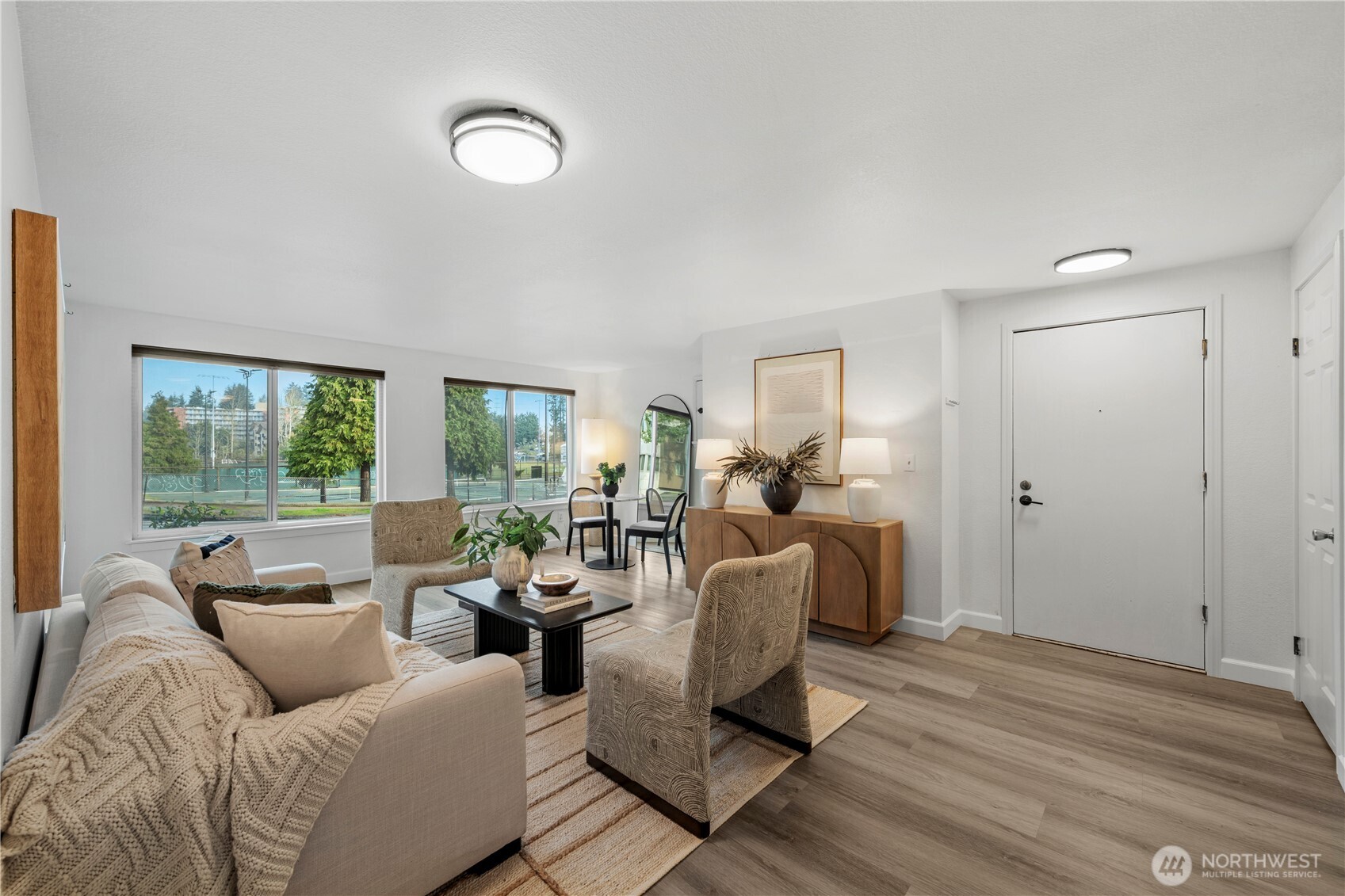 a living room with furniture