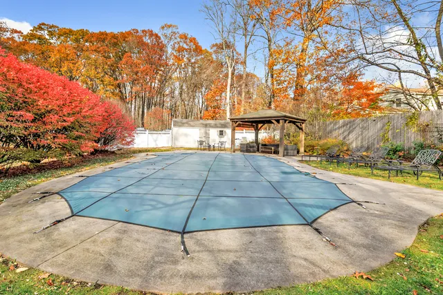 a view of a yard with an umbrella