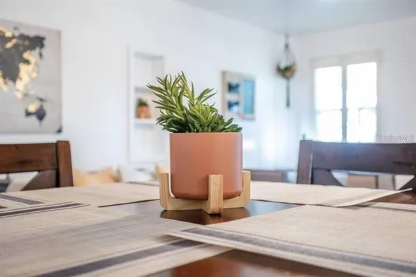 a spacious bedroom with a bed and a potted plant