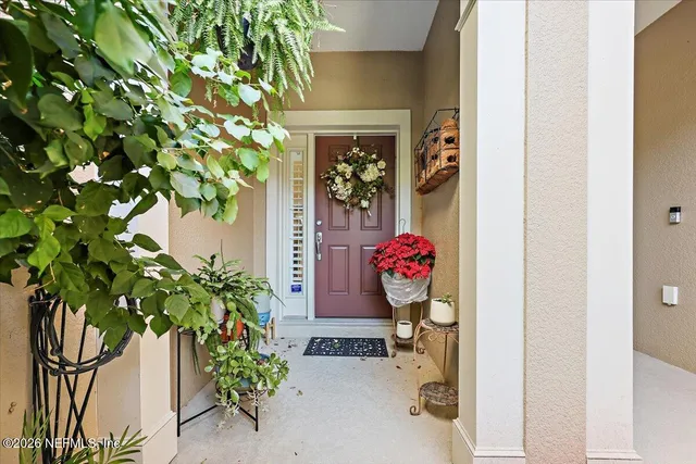 an outdoor space with garden view