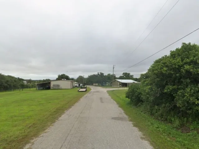a view of a grassy field with an trees