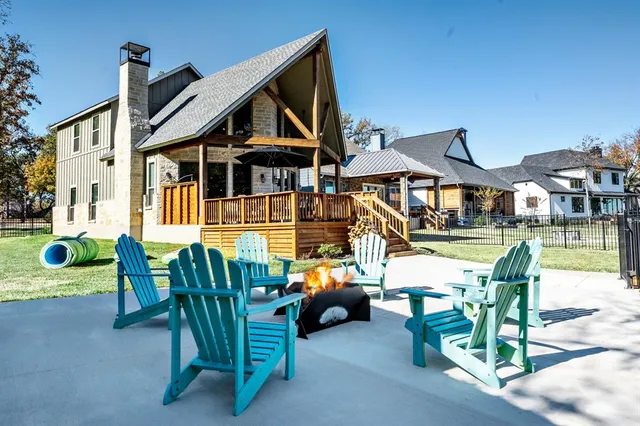 a view of outdoor space yard deck patio and fire pit
