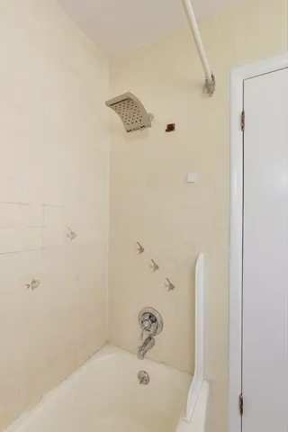 a bathroom with a bathtub