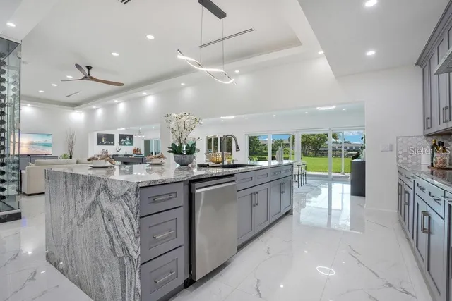 a kitchen with lots of counter top space