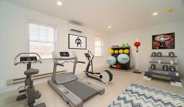 a view of a room with gym equipment