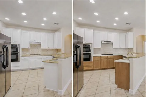 a kitchen with a sink and cabinets