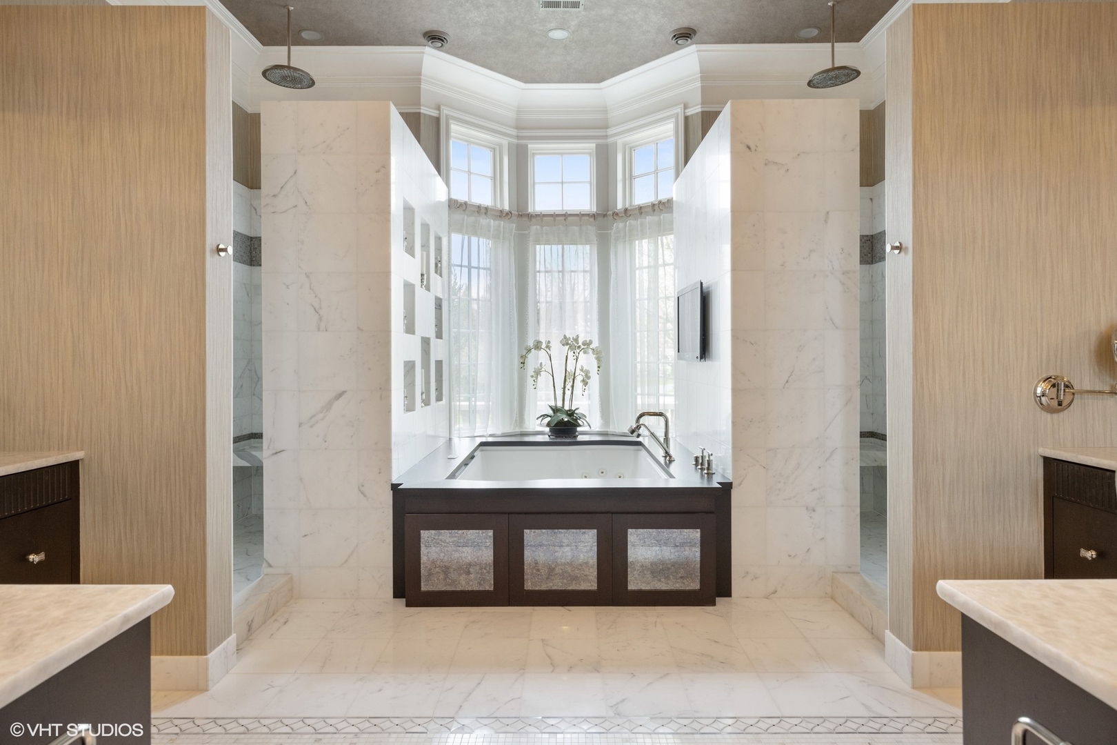 106 Longmeadow Road Winnetka, IL 60093 - Photo 28 of 66 a bathroom with a granite countertop sink a mirror and shower