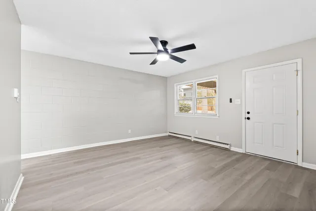 an empty room with a workbench