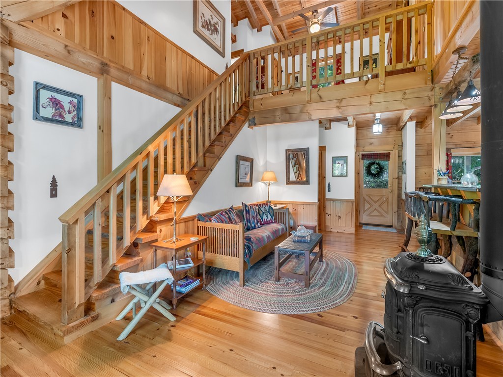 View of stairs and loft
from main floor.