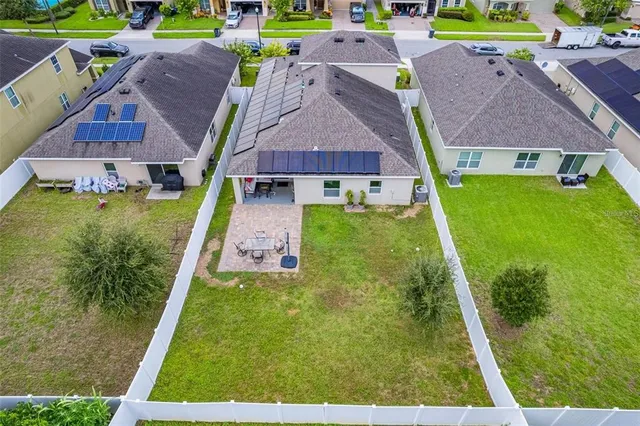 an aerial view of a tennis ground and a cars park