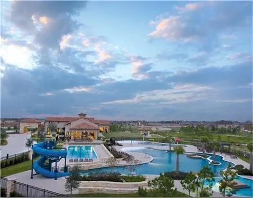 a view of a city with yard