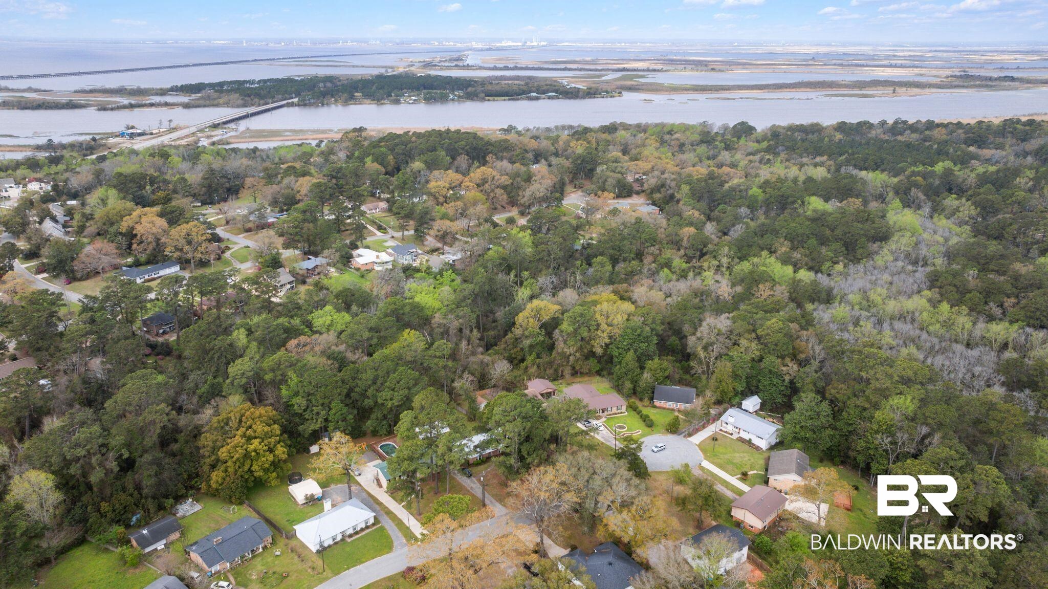 18 Lee Circle Spanish Fort, AL 36527 - Photo 40 of 50 Aerial overview of property's location featuring a notable bridge and a nearby body of water