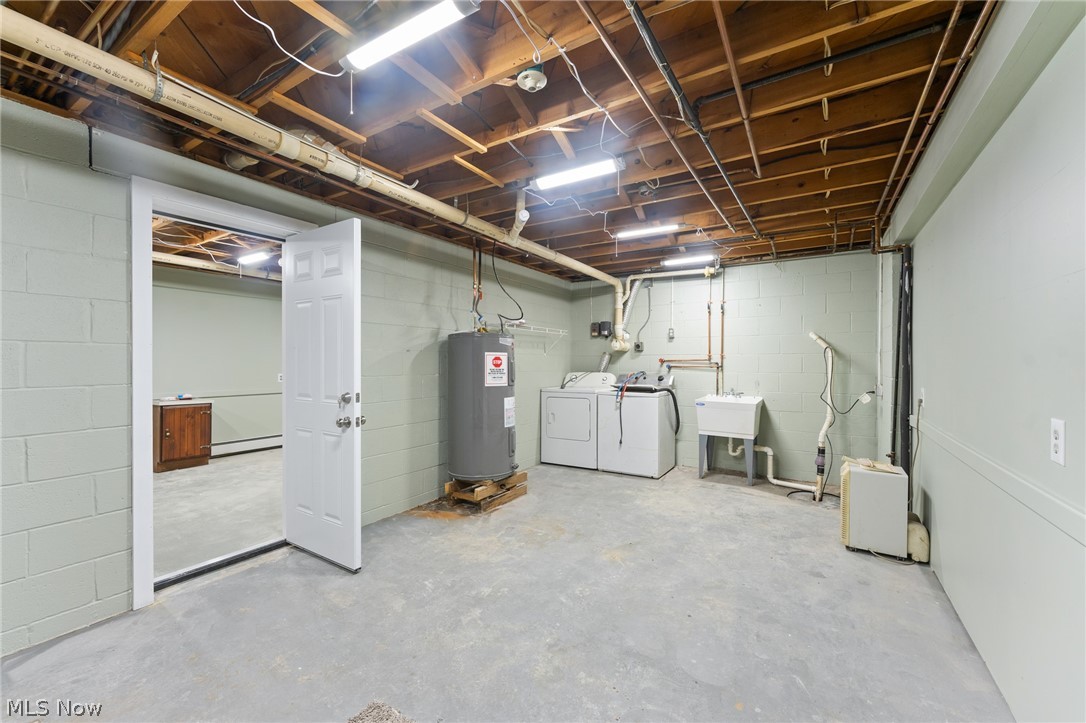 6881 Chestnut-Ridge Road Hubbard, OH 44425 - Photo 20 of 46 Basement featuring sink, washing machine and clothes dryer, and water heater
