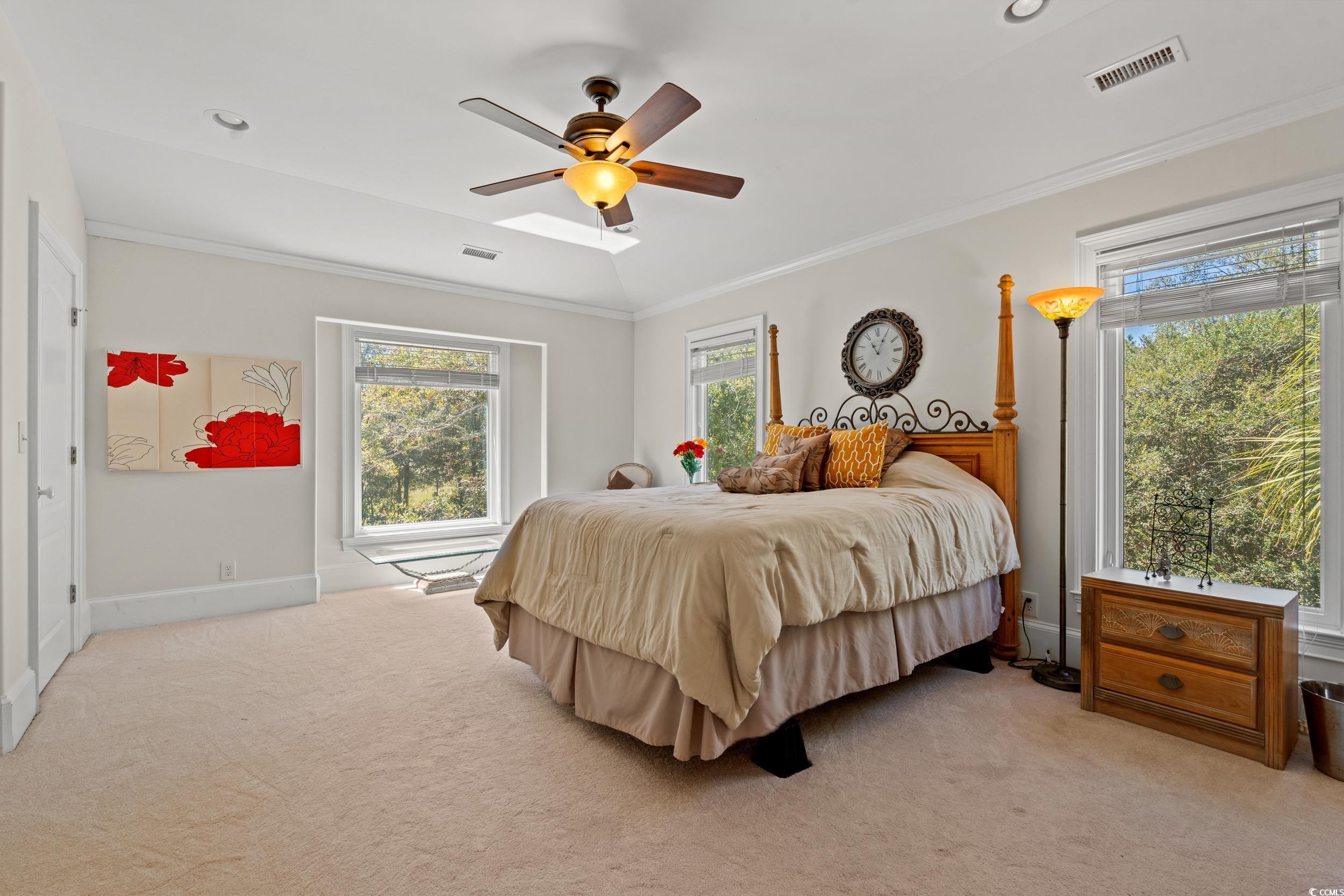 2790 Fowler Road Loris, SC 29569 - Photo 25 of 40 Bedroom with light carpet, a ceiling fan, ornamental molding, and recessed lighting